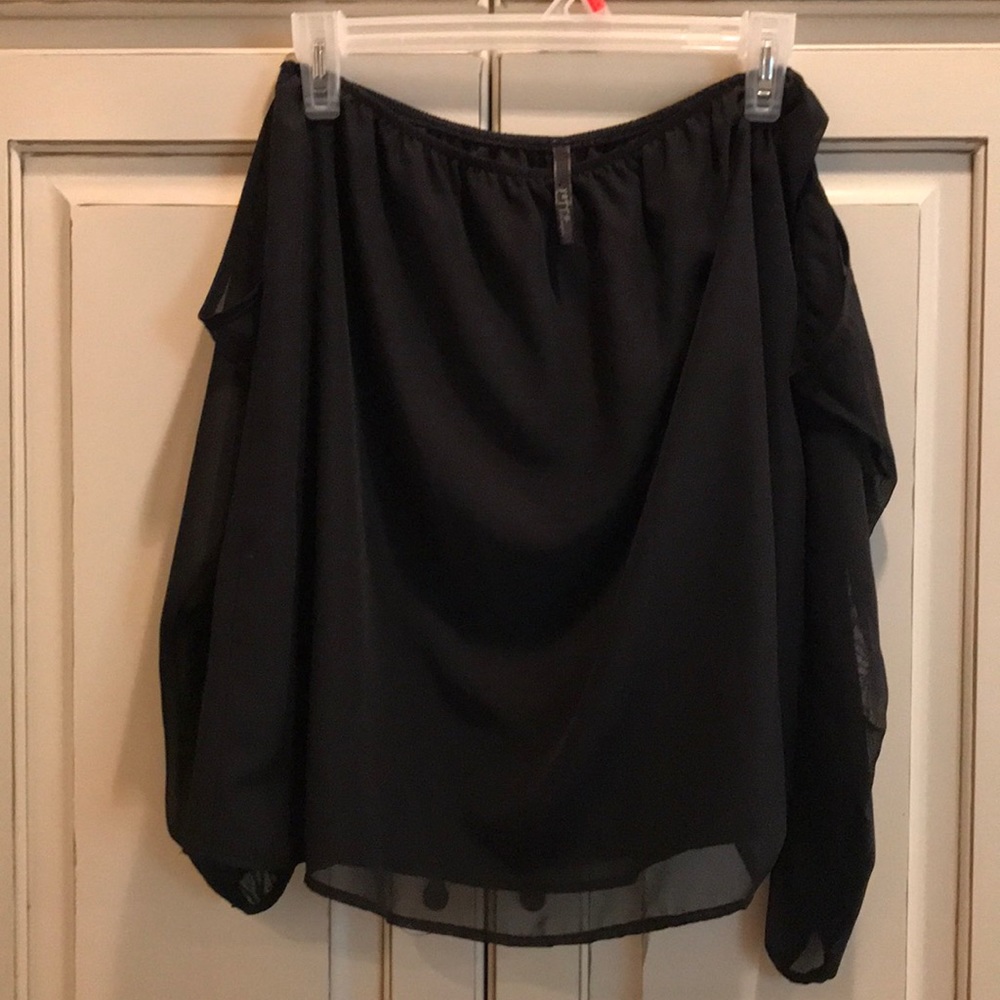 Off the shoulder black mesh long sleeve top medium